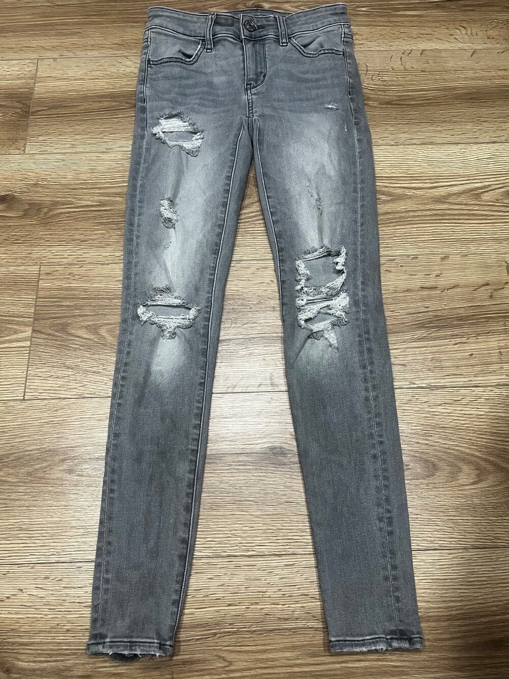 American Eagle Womens Jeans Size 0 Grey Distressed Jegging Stretch (A91)